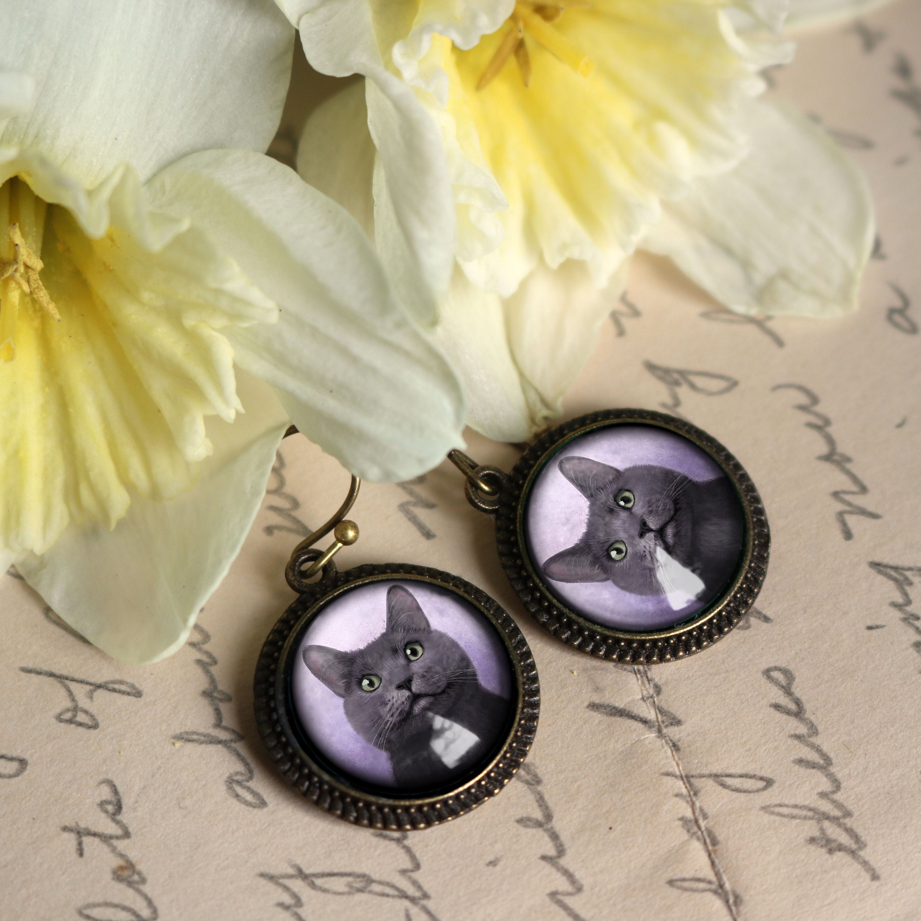 Purple cat earrings sale