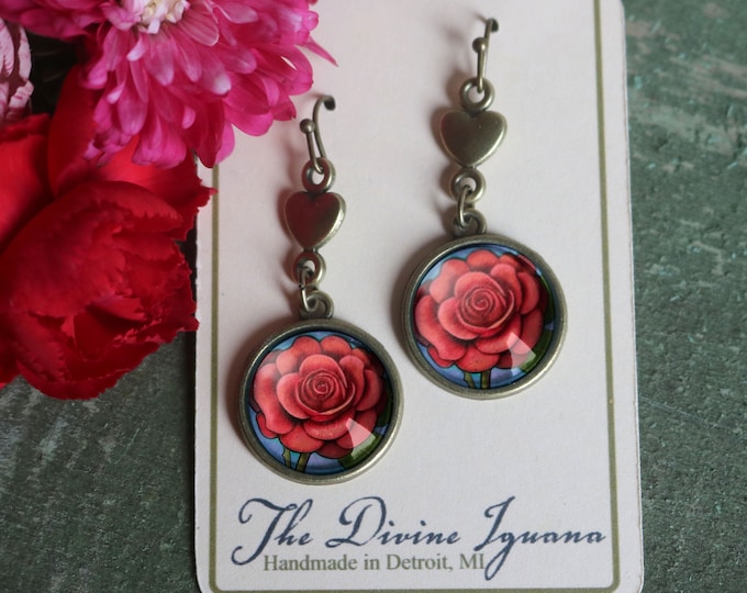 Mother's Day or Valentine's Day Limited Edition Rose and Heart Earrings