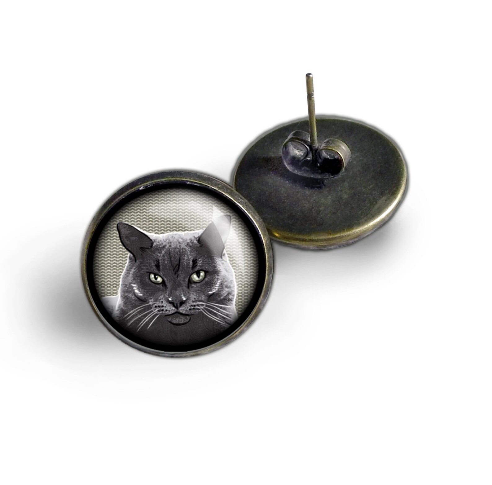 Russian Blue Cat Vintage Inspired Stud Earrings Etsy