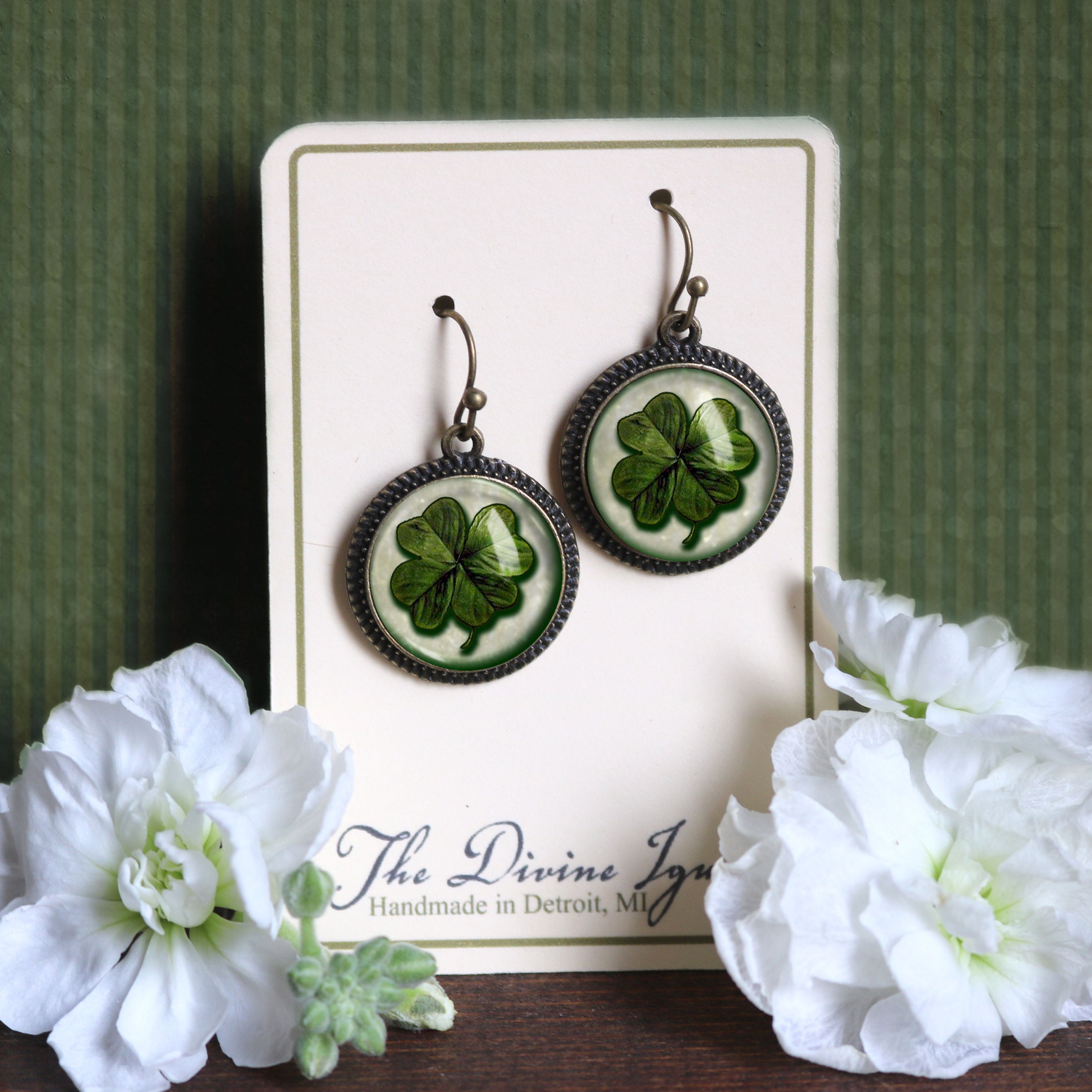 St. Patrick's Day Earrings, St Patricks Day Accessories, Shamrock Earrings,  Stud Earrings for Women, 3-leaf Clover with Green Top Hat Drop Dangle