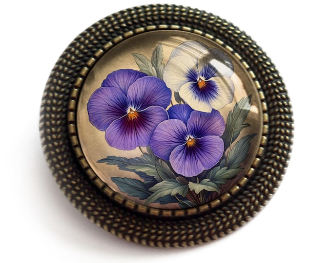 Purple Pansy Flower Vintage Inspired Pin Brooch