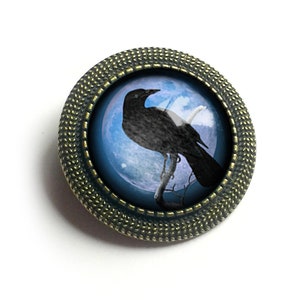 Crow or Raven on Purple Full Moon Vintage Inspired Pin Brooch