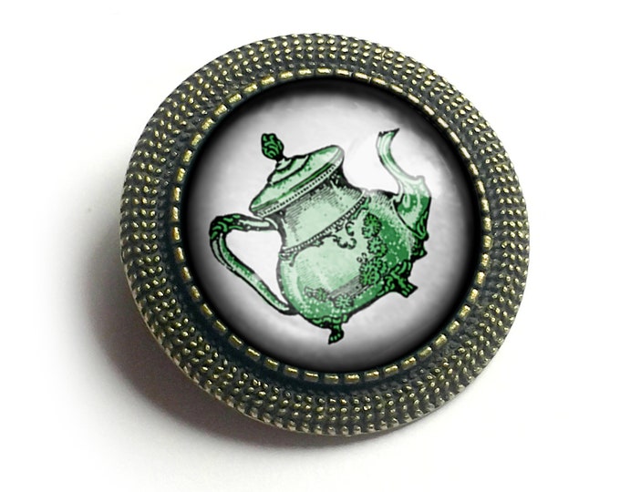 Green Victorian Teapot Vintage Inspired Pin Brooch