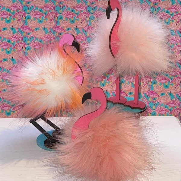 Flamingo Furry Pom Pom DIY Unfinished Kit Faux Fur Animal Wood Tier Tray Decoration Shelf Sitter Decor Flocking Flamazing Beach Tropical