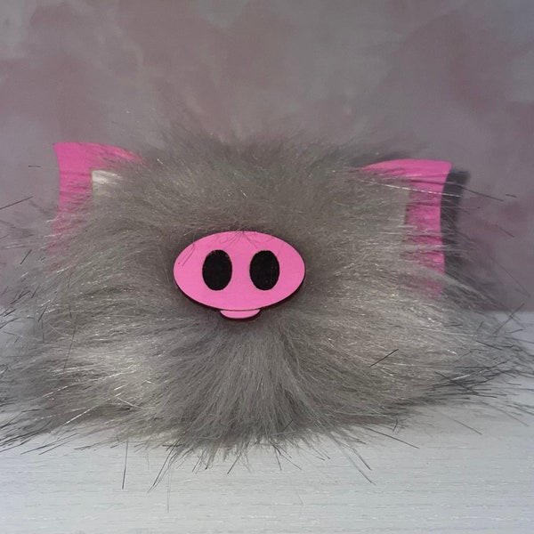 OINK! Pig Furry Pom Pom DIY Unfinished Kit Faux Fur Animal Wood Tier Tray Decoration Shelf Sitter Decor Fluffy Zoo Fun Creative Kids Swine