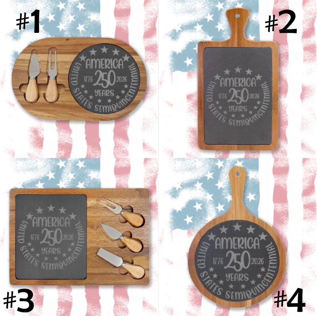 Engraved Slate & Acacia Wood Charcuterie Board 4 Sizes America 250 ...
