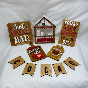 Hot Cocoa Bar 3 Pieces Christmas Hot Cocoa Bar Supplies Red Hot Cocoa Sign  Wooden Hot Chocolate Bar Sign Vintage Hot Cocoa Stand Prop Xmas Plaque Sign