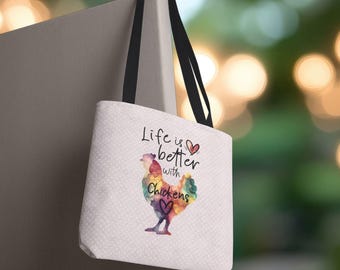 Life Is Better With Chickens Tote Bag Market Shopping Mom Grandma Teen Kids Gift Teacher Farmer Homestead Crazy Lady Farm Shabby Chic Keeper