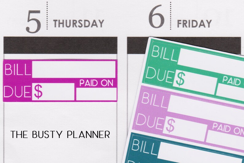 14 Bill Due Stickers Payment Date Mortgage Credit Card  