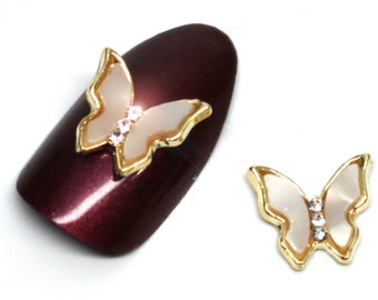Gold Butterfly Nail Charms with Rhinestones, 3D Nail Gems (2pcs)