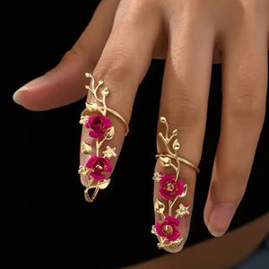 2 Fingertip rings fingernail art trendy open adjustable Rose design Gothic Style For Best Friend Gift Banquet Party Elegant Decorative