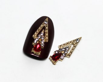 2 pieces Jewelry Red Crystals with Clear Rhinestones  3D metal nail charms art High quality nail design decals
