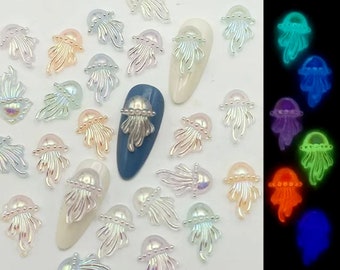 12 pcs 3D Glow in the dark Luminous Jellyfish Nail Charms Accessories Manicure Decoration Supplies Material Tool