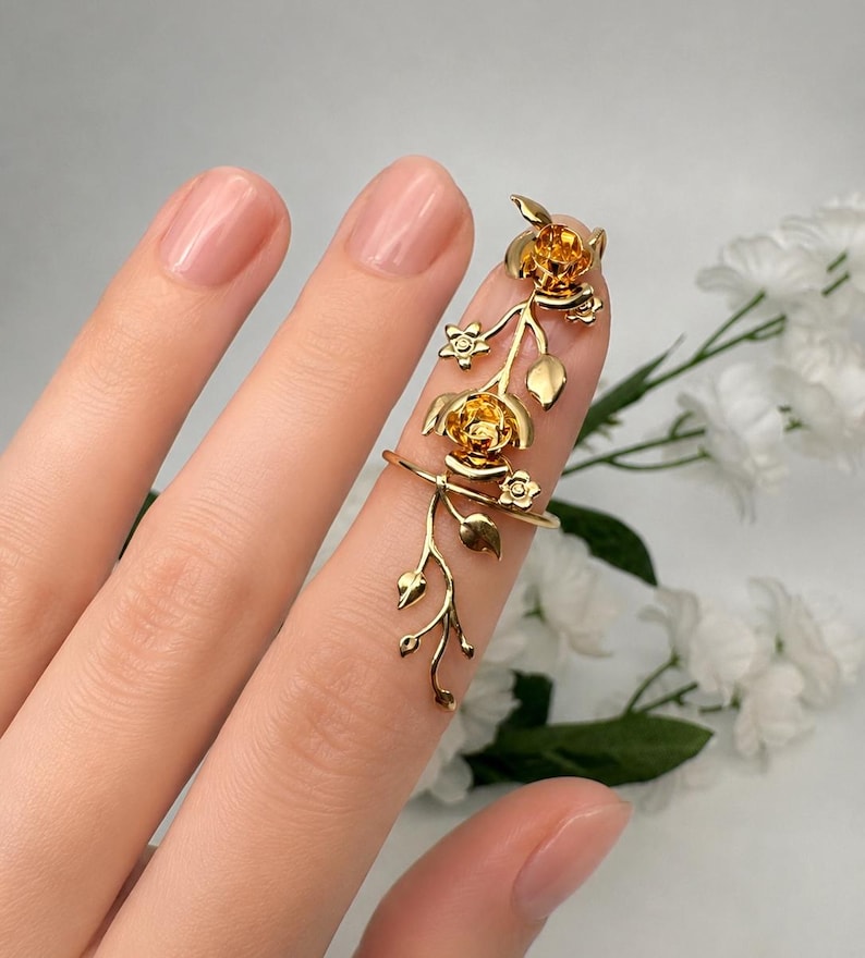 Fingertip Rings Silver Rose Fingertip Ring, Adjustable Nail Art Cover - Etsy