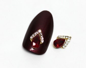 2 pieces Jewelry Red Crystals with Clear Rhinestones  3D metal nail charms art High quality nail design decals