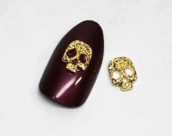 6 pcs Gold tone 3d Nail Art Skull Charms Metal Trendy Fashion Design Stickers Birthday Gift For Her UV Resin Embellishment Decorations