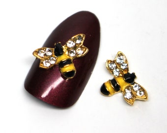 2 pieces 3D Bee with Clear Rhinestones Crystal Bright Nail Charms Decoration Alloy Japanese Style DIY Jewelry Beauties For Nail Art Gems