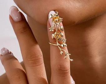 Silver Rose Fingertip Ring, Adjustable Nail Art Cover