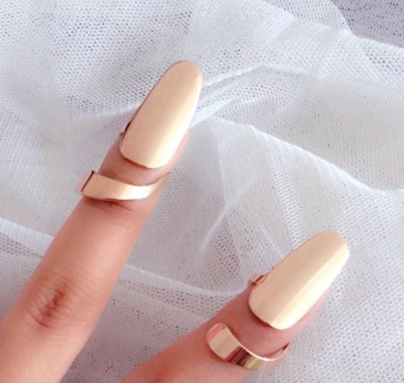 Fingertip Ring Gold Silver Nail art Trendy Nail Open Adjustable Rhinestone Stainless Steel Fingernail Protective Cover Birthday Gift For Her image 5