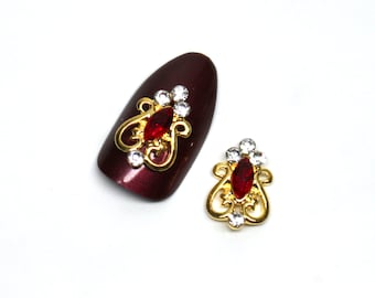 Red Crystal Rhinestone Nail Charms, 3D Jewelry Decals (2pcs)