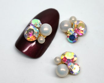 2 stuks Iriserende Crystal Bright Pearl Nail Strass Legering Nail Art Decoraties Glitter DIY 3D Sieraden Hanger
