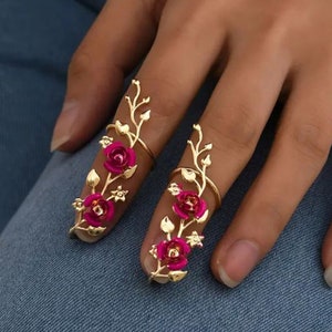 2 Fingertip rings fingernail art trendy open adjustable Rose design Gothic Style For Best Friend Gift Banquet Party Elegant Decorative