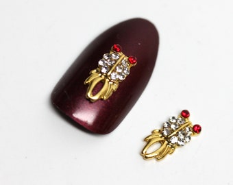 2 pieces Nail Art Gold Fish Decorations Jewelry 3D Alloy charms Japanese art High quality Design Rhinestones Accessories