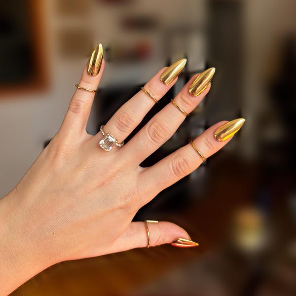 Minimalist Silver or Gold Nail Ring Adjustable Finger Statement Nail Cover Futuristic Nail Jewelry Gift for Her