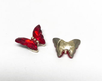 2 pieces 3D Crystal Red Butterfly Bright Nail Charms Decoration Alloy Japanese Style DIY Jewelry Beauties Nail Gems