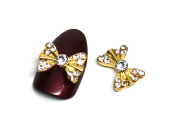 2 stuks sieraden gouden boog met strass steentjes 3D metalen nagel charmes kunst hoge kwaliteit nagel ontwerp stickers