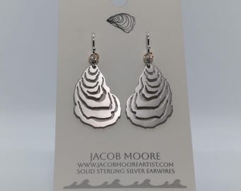 Earrings Silver Womens jewelry oyster earrings stainless steel jewelry Gift for seafood lover Oregon Coast Washington oyster shell pretty