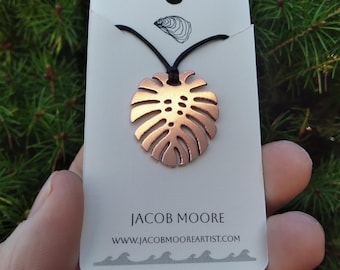 Mens jewelry Womans jewelry Leaf Necklace Monstera Plant Copper necklace nature Necklace plants jewelry Unique Jewelry Gift Necklace