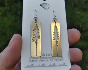 Earrings Silver Womens jewelry tree earrings forest brass jewelry Douglas Fir Gift Oregon Coast Washington rainforest Pine tree