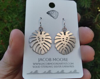 Earrings Silver Womens jewelry monstera leaf earrings forest stainless steel jewelry unique Gift botanical
