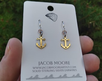 Earrings Silver Womens jewelry Anchor earrings nautical ship brass jewelry boatowner Gift Oregon Coast Washington maritime boating