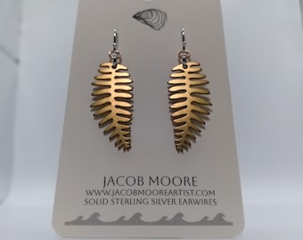 Earrings Silver Womens jewelry Fern earrings forest brass jewelry hiking backpacker Gift Oregon Coast Washington rainforest Sword Fern