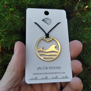 Mens jewelry Womans jewelry Wave Necklace Beach Pendant Brass Necklace Sunset Necklace Surfer jewelry Unique Jewelry Gift Necklace