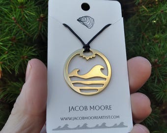 Mens jewelry Womans jewelry Wave Necklace Beach Pendant Brass Necklace Sunset Necklace Surfer jewelry Unique Jewelry Gift Necklace