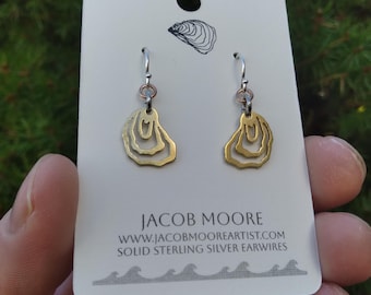 Earrings Silver Womens jewelry oyster earrings brass jewelry Gift for seafood lover Oregon Coast Washington oyster shell