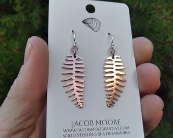 Earrings Silver Womens jewelry Fern earrings forest copper jewelry hiking backpacker Gift Oregon Coast Washington rainforest Sword Fern