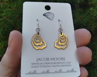 Earrings Silver Womens jewelry oyster earrings brass jewelry Gift for seafood lover Oregon Coast Washington oyster shell best seller