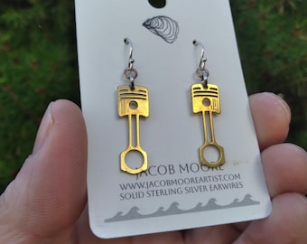 Earrings Silver Womens jewelry mechanic earrings gear head piston brass jewelry unique Gift gift for car girl truck