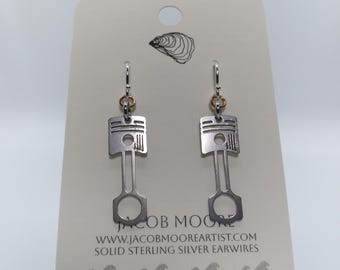 Earrings Silver Womens jewelry mechanic earrings gear head piston stainless steel jewelry unique Gift gift for car girl truck