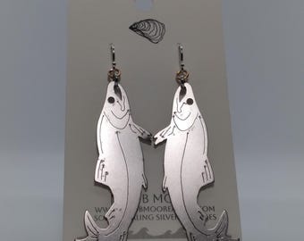 Earrings Silver Womens jewelry fishing earrings fish salmon stainless steel jewelry unique Gift gift for fisherwoman jewelry Oregon coast