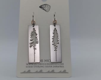 Earrings Silver Womens jewelry tree earrings forest stainless steel jewelry Douglas Fir Gift Oregon Coast Washington rainforest Pine tree