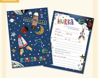 Invitation space birthday immediately download, children's birthday party, invitation cards for children to print out and write on yourself, space party