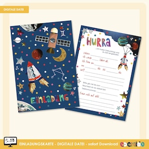 Einladung Weltraum Geburtstag sofort download, Kindergeburtstag, Einladungskarten Kind zum ausdrucken und selbst Beschriften, Weltraum Party