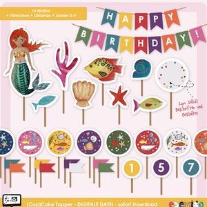 Muffin topper children&#39;s birthday, mermaid decoration, muffin decoration birthday, cake decoration, download, birthday, cake topper mermaid