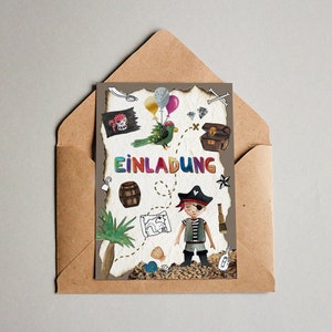 Einladung Piratengeburtstag, Piraten Party Kind, Kindergeburtstag, Einladungskarten personalisierbar zum Beschriften, Geburtstagseinladung Einladung + Umschlag
