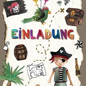 Einladung Piratengeburtstag, Piraten Party Kind, Kindergeburtstag, Einladungskarten personalisierbar zum Beschriften, Geburtstagseinladung Bild 4